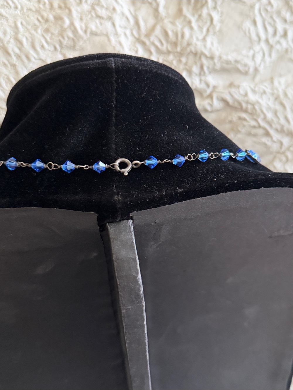 Gorgeous blue crystal necklace sterling silver oxidized hand made vintage - Picture 11 of 13